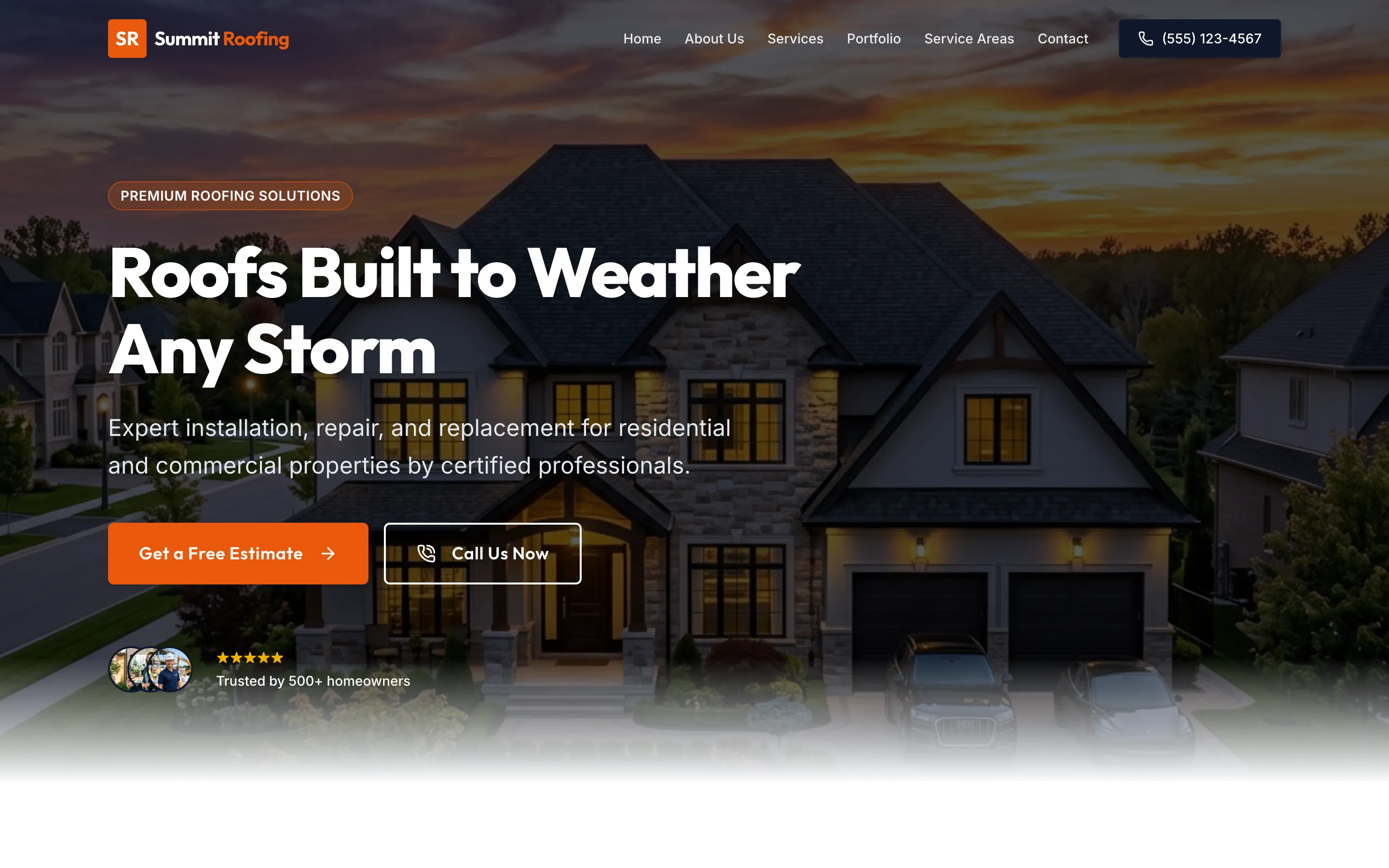 Summit Roofing example website by Designed by Anthony